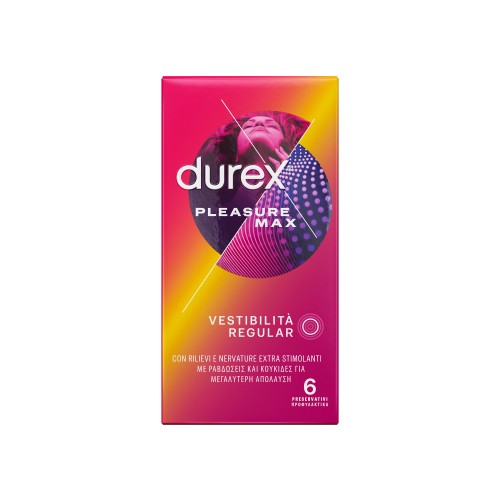 Durex Προφυλακτικά Με Κουκιδες και Ραβδώσεις Pleasuremax Κανονική Εφαρμογή, 6 τεμάχια