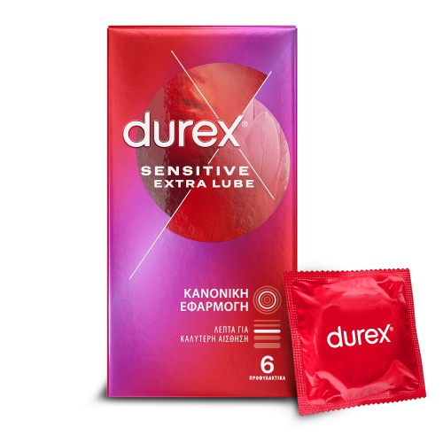 Durex Προφυλακτικά Πολύ Λεπτά Sensitive με έξτρα λιπαντικό , 6 τεμάχια