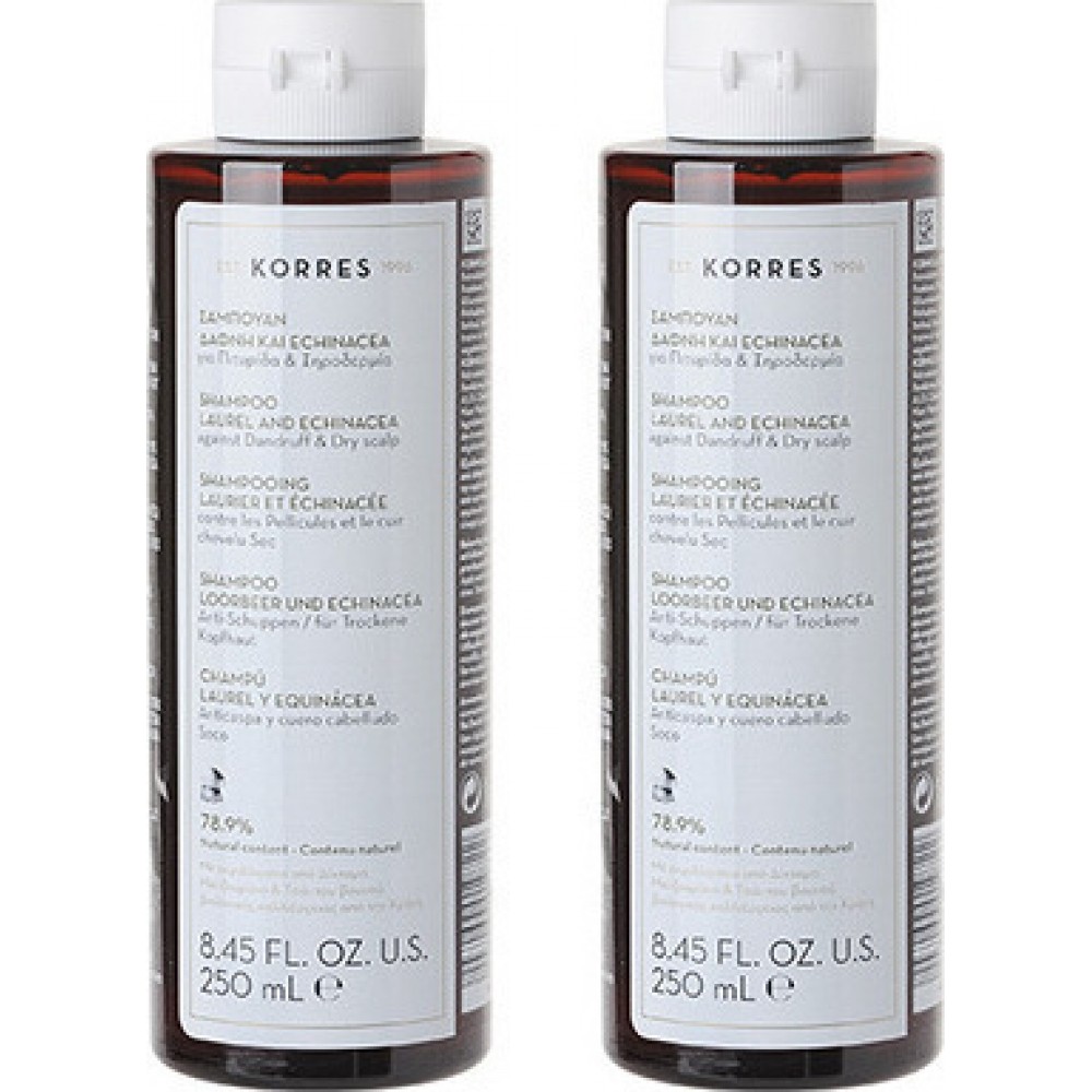 Korres Σαμπουάν Δάφνη και Echinacea για Πιτυρίδα και Ξηροδερμία 1&1 250ml