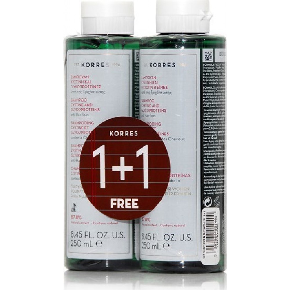 Korres Σαμπουάν Κυστίνη και Γλυκοπρωτείνες Κατά της Τριχόπτωσης για Γυναίκες 1&1 250ml