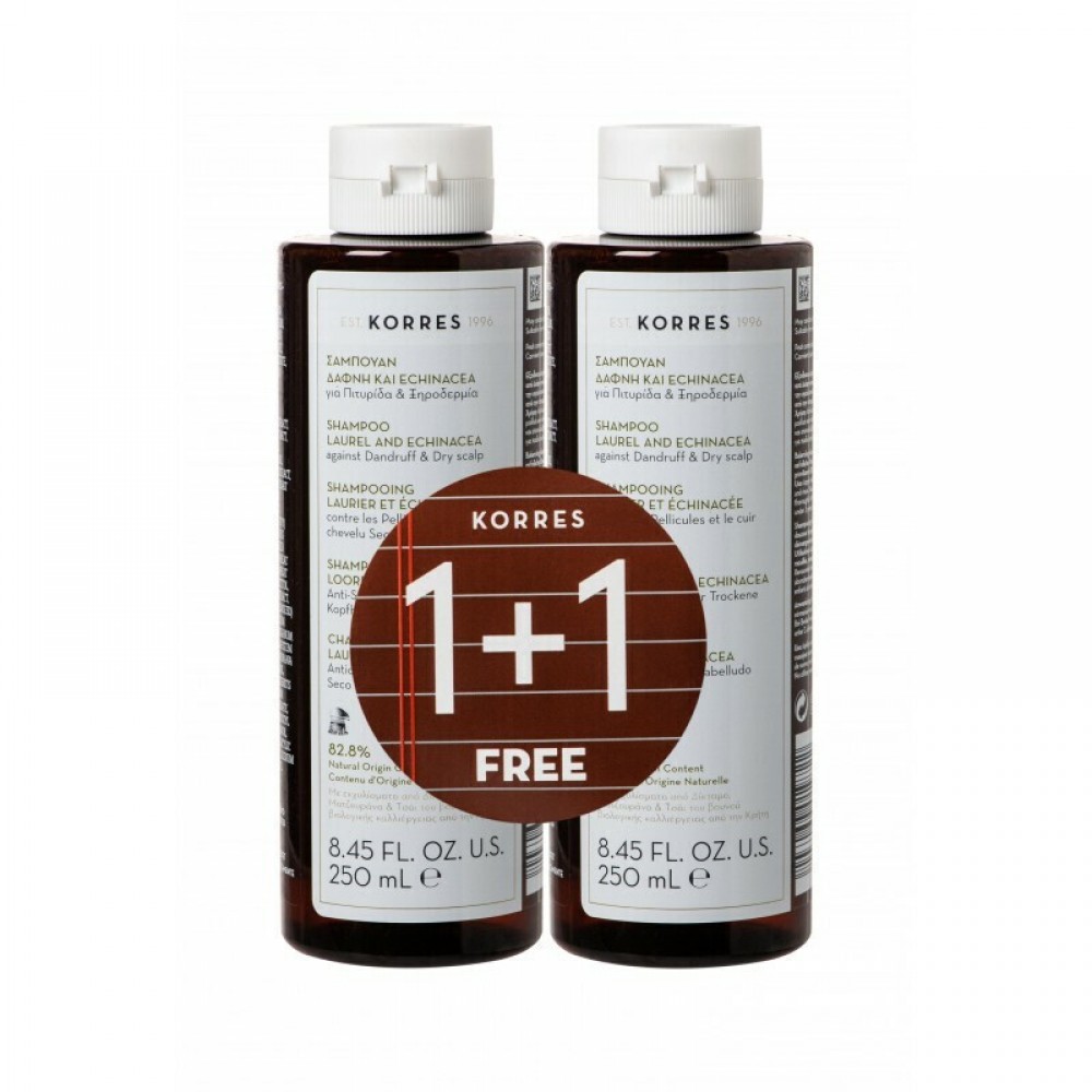 Korres Σαμπουάν Δάφνη και Echinacea για Πιτυρίδα και Ξηροδερμία 1&1 250ml